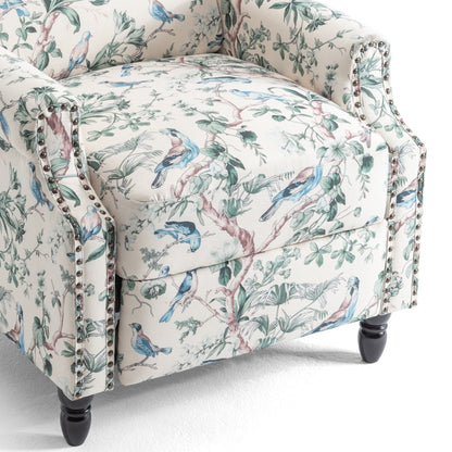 Poltrona reclinabile manuale imbottita in lino con gambe in legno