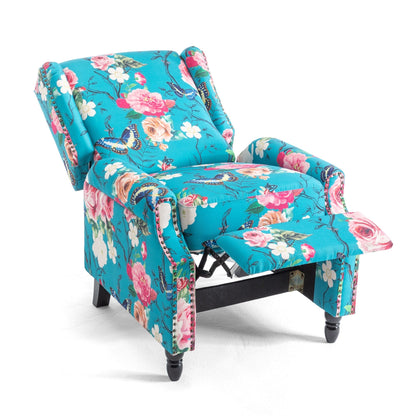 Poltrona reclinabile manuale imbottita in lino con gambe in legno