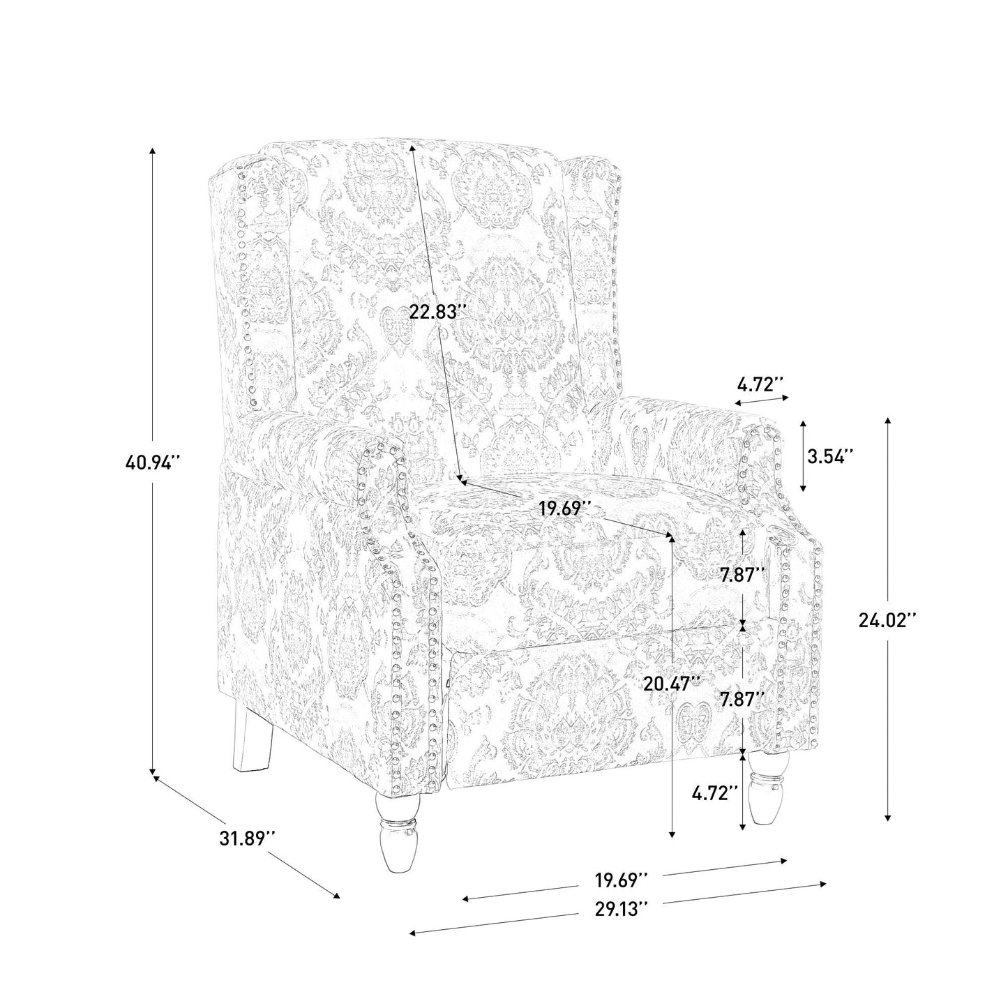 Poltrona reclinabile manuale imbottita in lino con gambe in legno