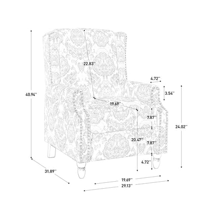 Poltrona reclinabile manuale imbottita in lino con gambe in legno