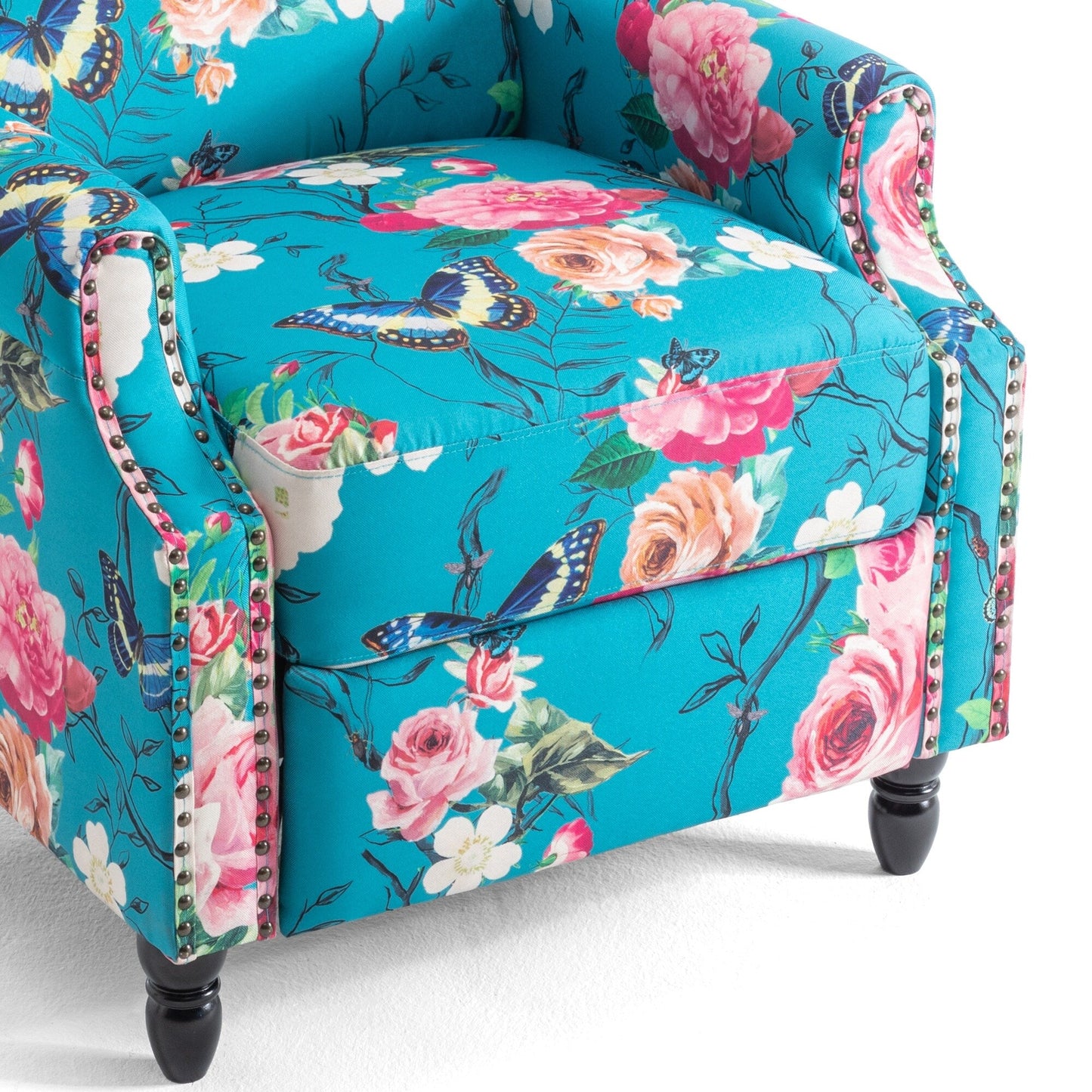 Poltrona reclinabile manuale imbottita in lino con gambe in legno