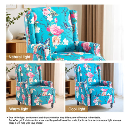 Poltrona reclinabile manuale imbottita in lino con gambe in legno