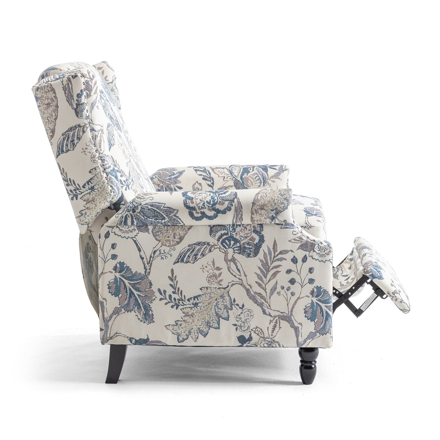 Poltrona reclinabile manuale imbottita in lino con gambe in legno