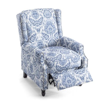 Poltrona reclinabile manuale imbottita in lino con gambe in legno