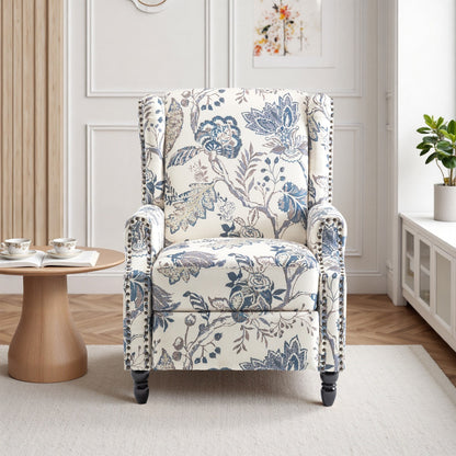 Poltrona reclinabile manuale imbottita in lino con gambe in legno