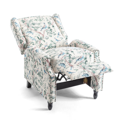 Poltrona reclinabile manuale imbottita in lino con gambe in legno