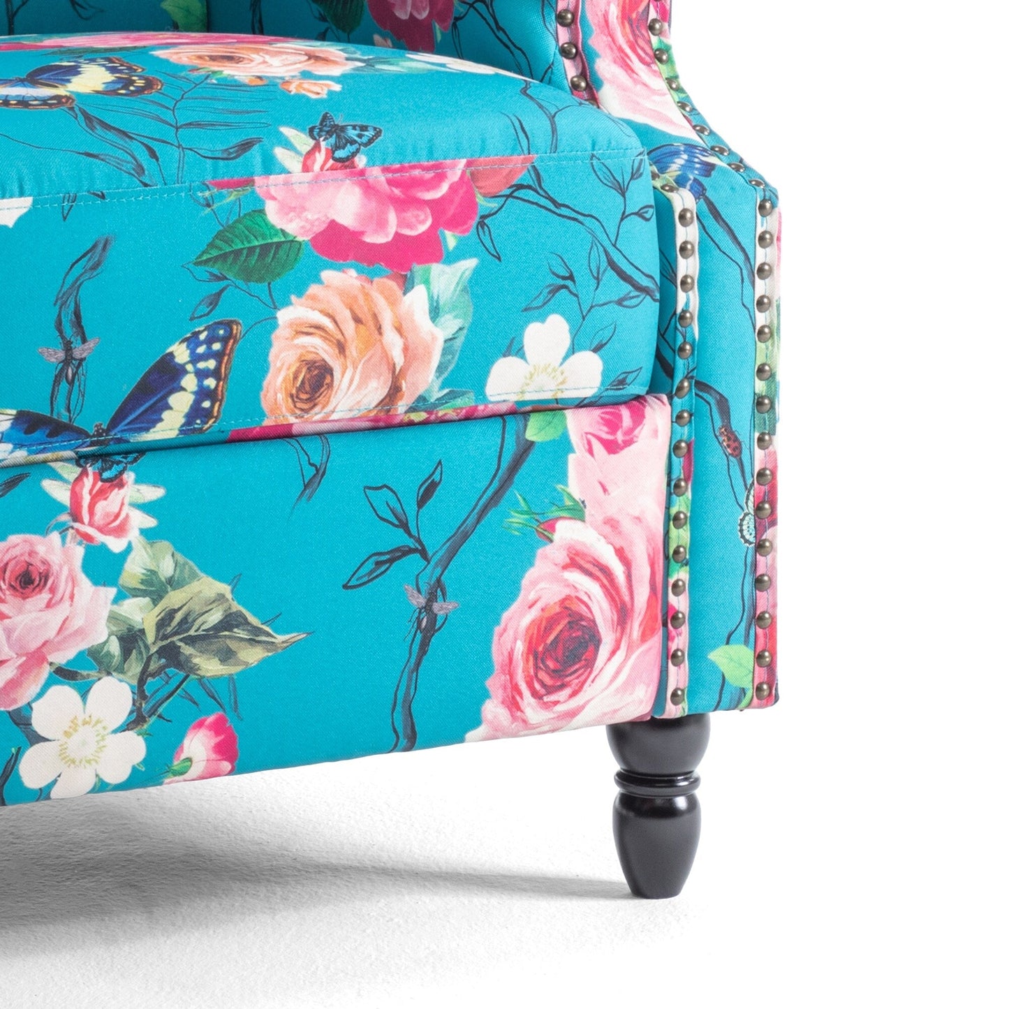 Poltrona reclinabile manuale imbottita in lino con gambe in legno