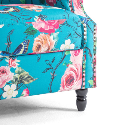 Poltrona reclinabile manuale imbottita in lino con gambe in legno