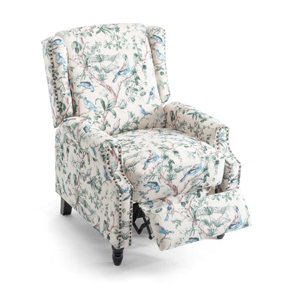 Poltrona reclinabile manuale imbottita in lino con gambe in legno