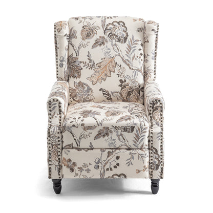 Poltrona reclinabile manuale imbottita in lino con gambe in legno