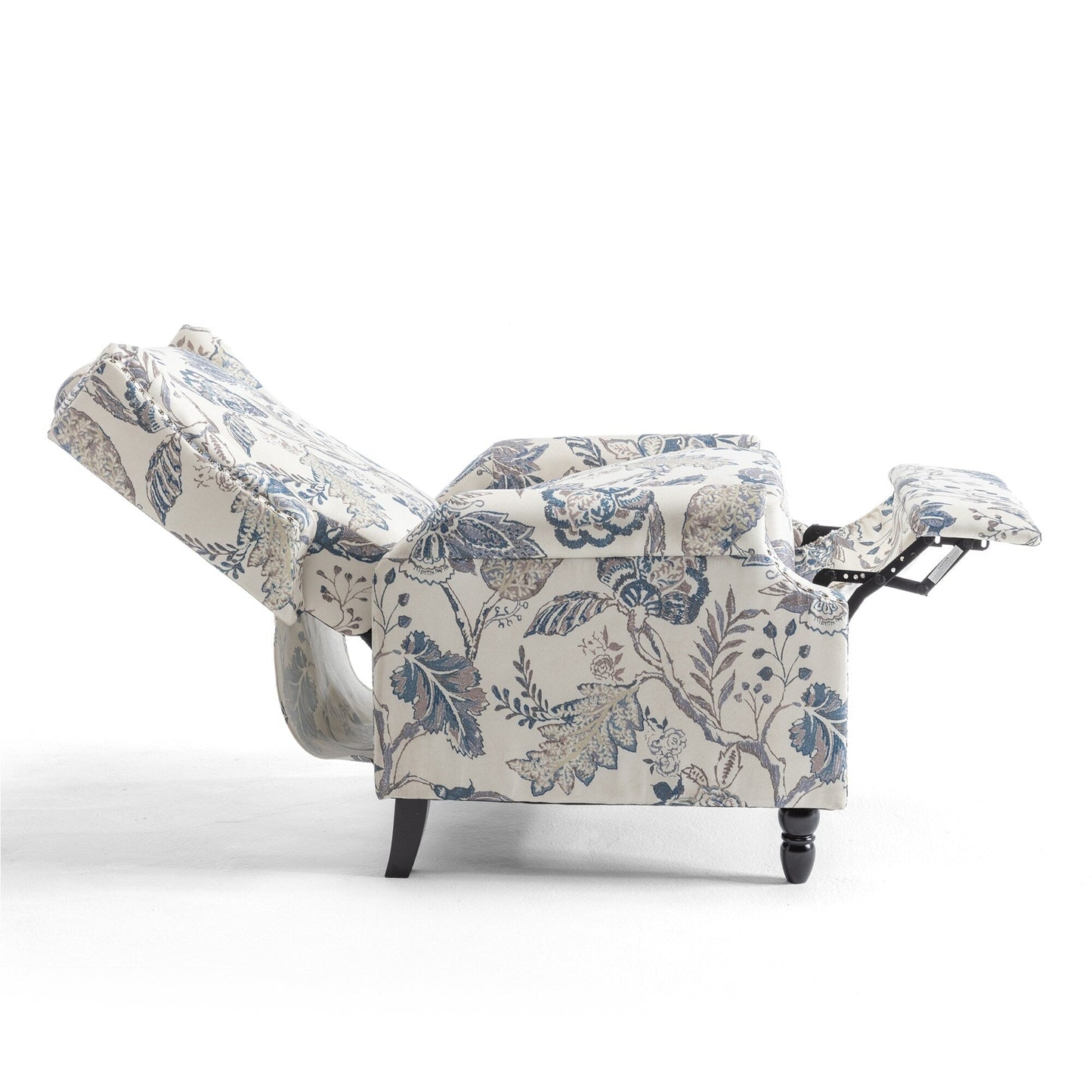 Poltrona reclinabile manuale imbottita in lino con gambe in legno