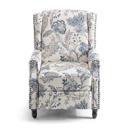 Poltrona reclinabile manuale imbottita in lino con gambe in legno