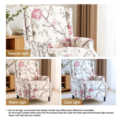 Poltrona reclinabile manuale imbottita in lino con gambe in legno