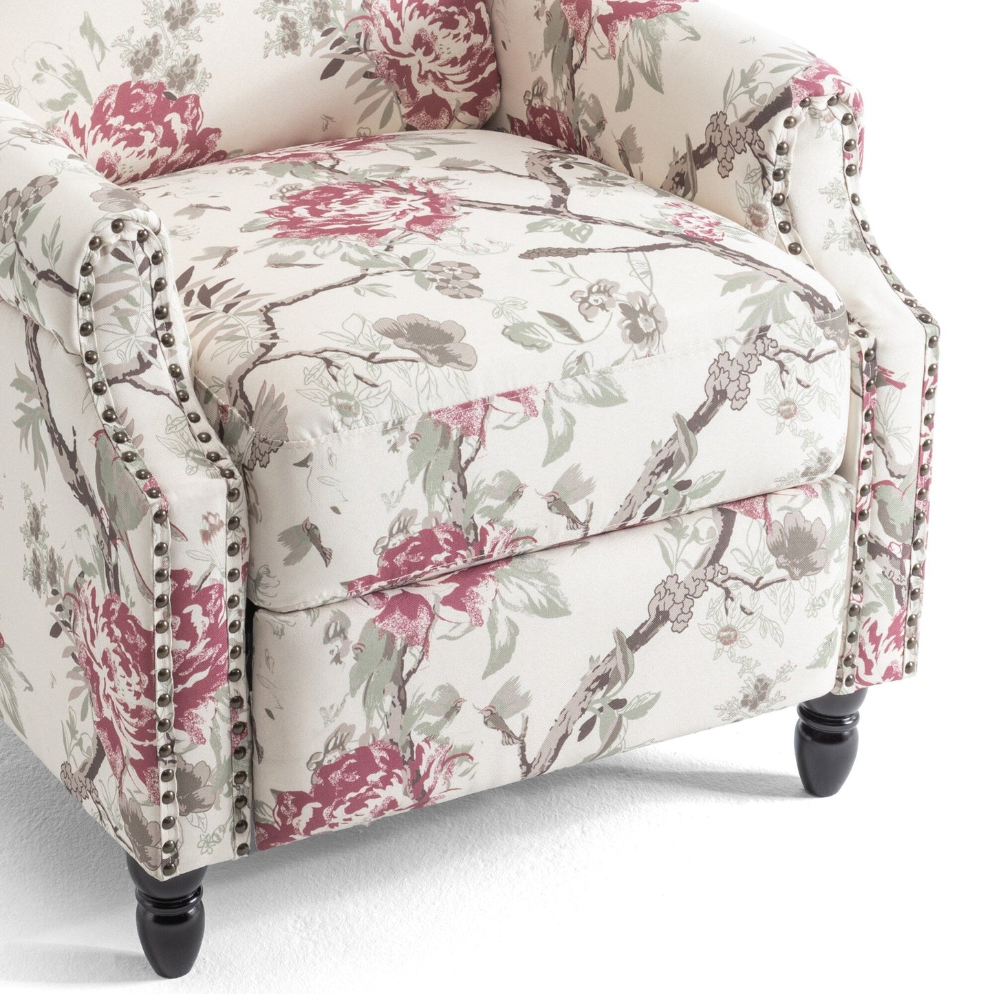 Poltrona reclinabile manuale imbottita in lino con gambe in legno