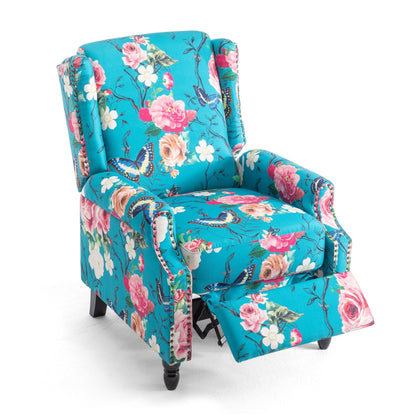 Poltrona reclinabile manuale imbottita in lino con gambe in legno