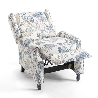 Poltrona reclinabile manuale imbottita in lino con gambe in legno