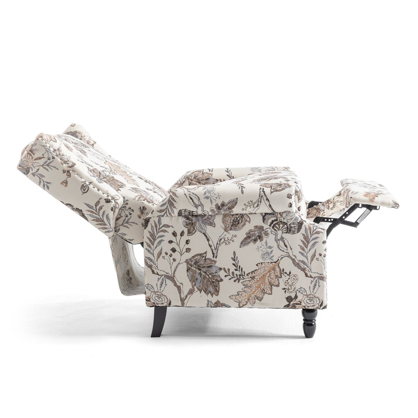 Poltrona reclinabile manuale imbottita in lino con gambe in legno