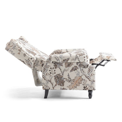 Poltrona reclinabile manuale imbottita in lino con gambe in legno