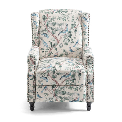 Poltrona reclinabile manuale imbottita in lino con gambe in legno