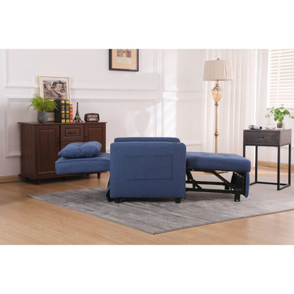 Poltrona reclinabile in lino, letto estraibile, poltrona pieghevole, poltrona trasformabile con USB, portabicchieri e tasche laterali