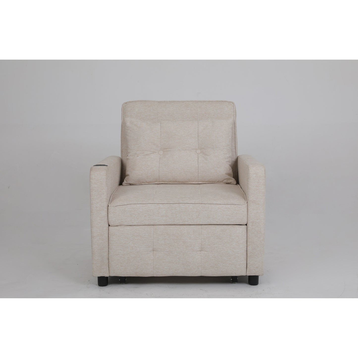 Poltrona reclinabile in lino, letto estraibile, poltrona pieghevole, poltrona trasformabile con USB, portabicchieri e tasche laterali