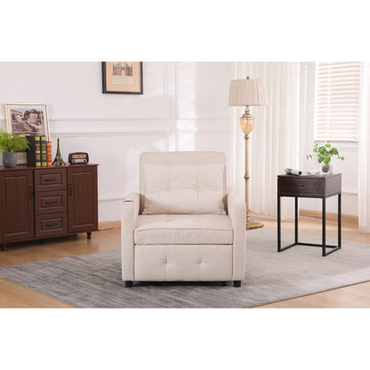 Poltrona reclinabile in lino, letto estraibile, poltrona pieghevole, poltrona trasformabile con USB, portabicchieri e tasche laterali