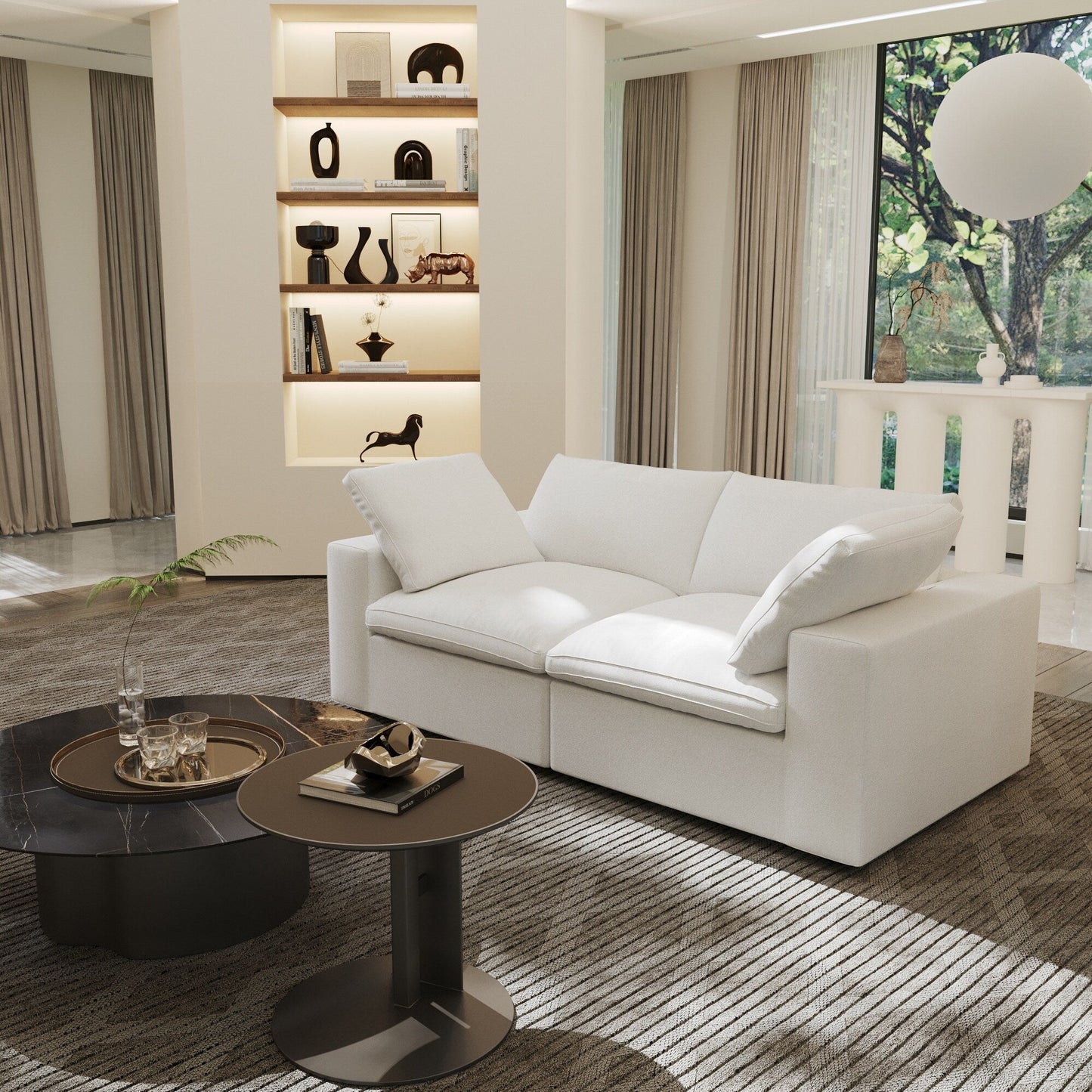 Divano componibile in lino, divano moderno imbottito a due posti