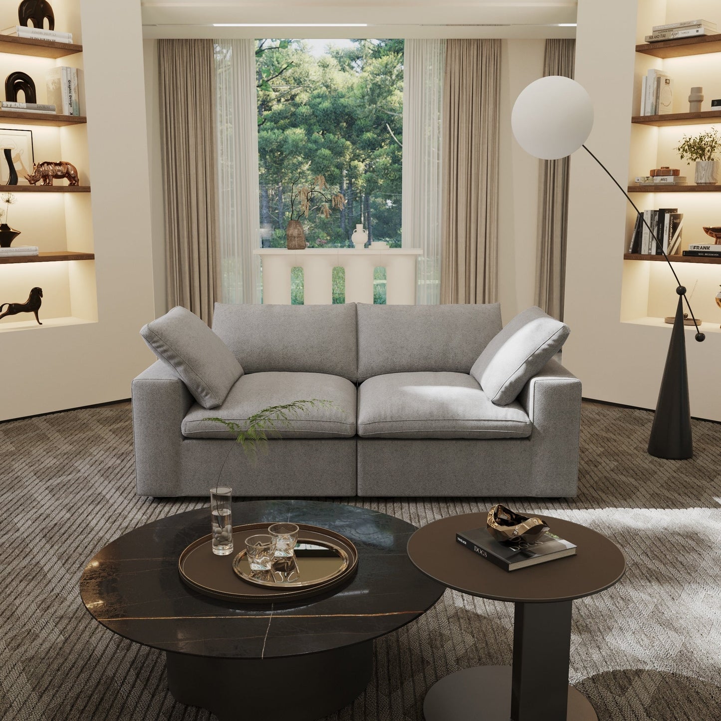 Divano componibile in lino, divano moderno imbottito a due posti