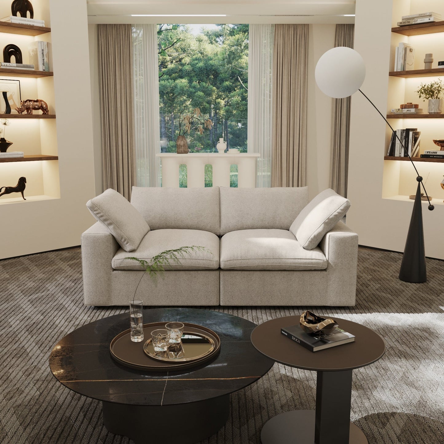 Divano componibile in lino, divano moderno imbottito a due posti