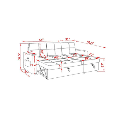 Divano componibile in lino, chaise longue reversibile con letto estraibile