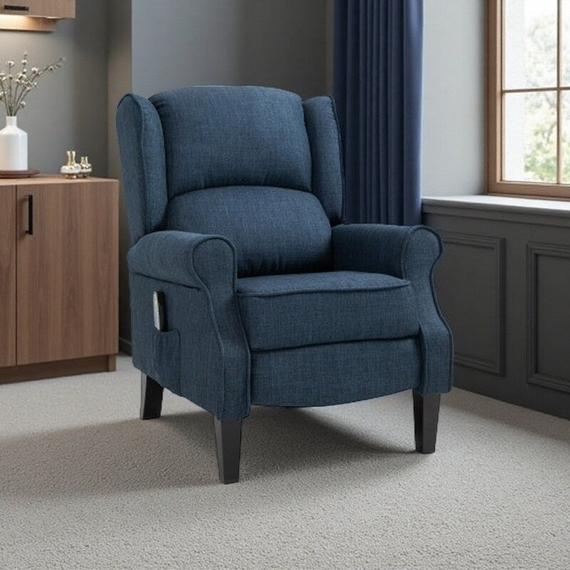 Divano reclinabile rivestito in lino con riscaldamento e doppi motori massaggianti, reclinazione manuale e telecomando