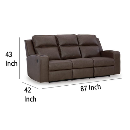 Divano reclinabile manuale Livie, USB, tavolo 87 pollici in similpelle marrone grigio