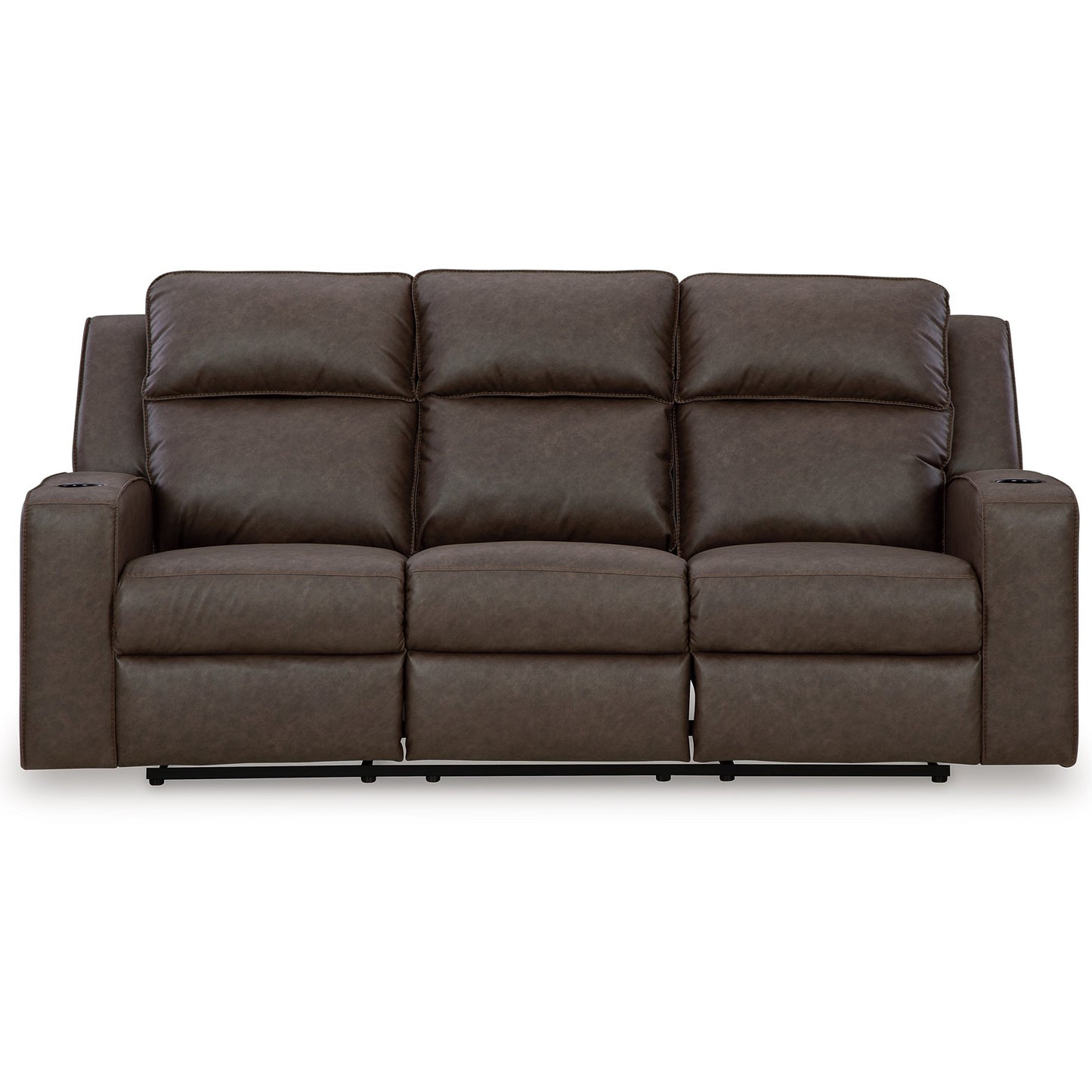 Divano reclinabile manuale Livie, USB, tavolo 87 pollici in similpelle marrone grigio