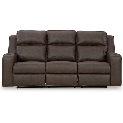 Divano reclinabile manuale Livie, USB, tavolo 87 pollici in similpelle marrone grigio