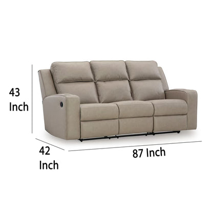 Divano reclinabile manuale Livie, USB, tavolo, 87 pollici, similpelle beige grigia