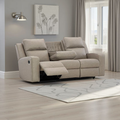 Divano reclinabile manuale Livie, USB, tavolo, 87 pollici, similpelle beige grigia