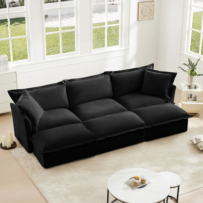 Divano per soggiorno, divano foderato, divano a 3 posti con 3 pouf, divano letto oversize a 3 posti, divano per home theater, ciniglia