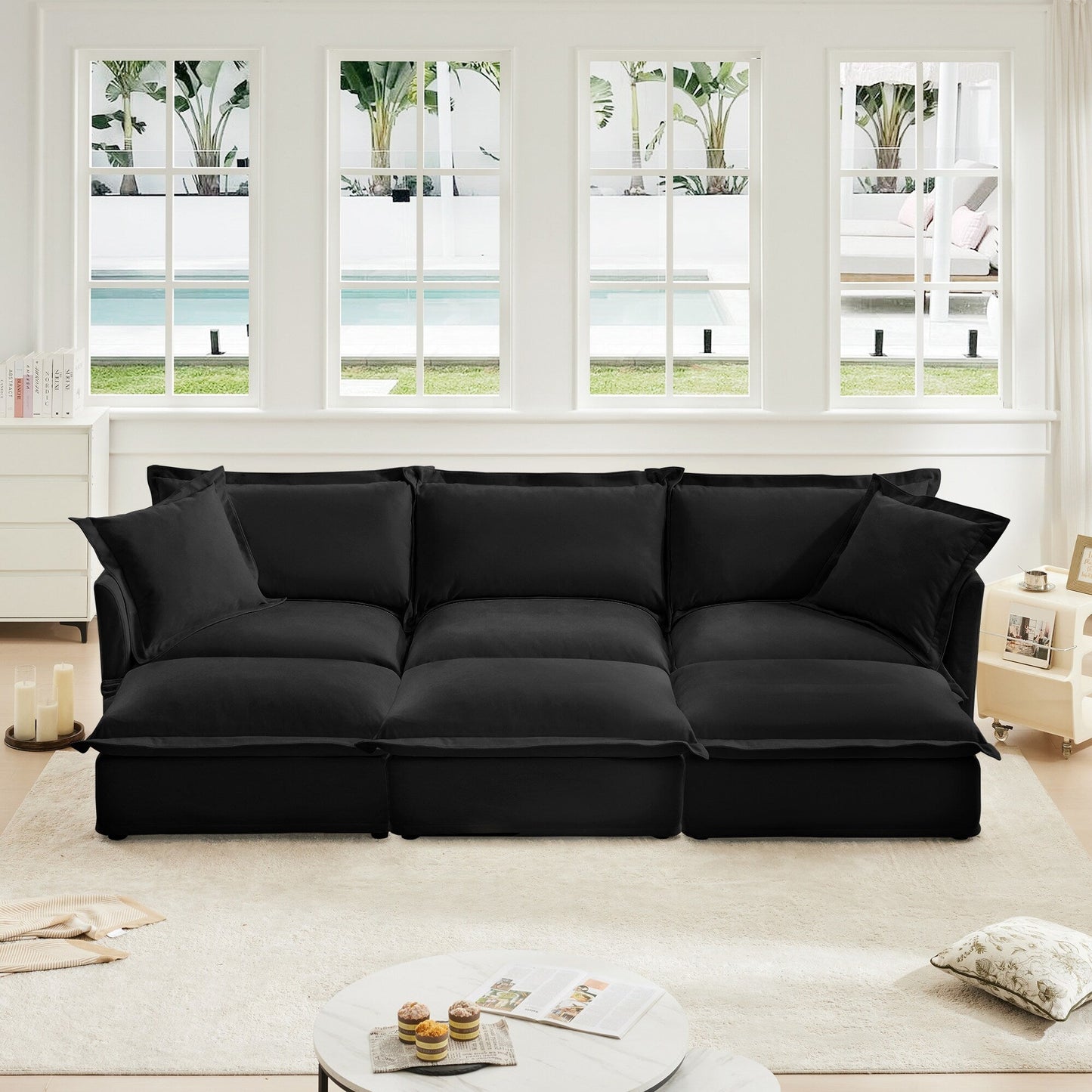 Divano per soggiorno, divano foderato, divano a 3 posti con 3 pouf, divano letto oversize a 3 posti, divano per home theater, ciniglia