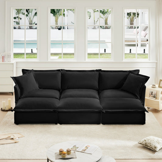 Divano per soggiorno, divano foderato, divano a 3 posti con 3 pouf, divano letto oversize a 3 posti, divano per home theater, ciniglia