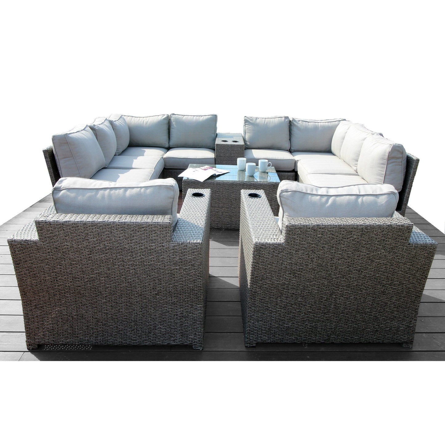 Living Source International Chelsea Grey Wicker e alluminio - Set da salotto componibile da conversazione da 12 pezzi