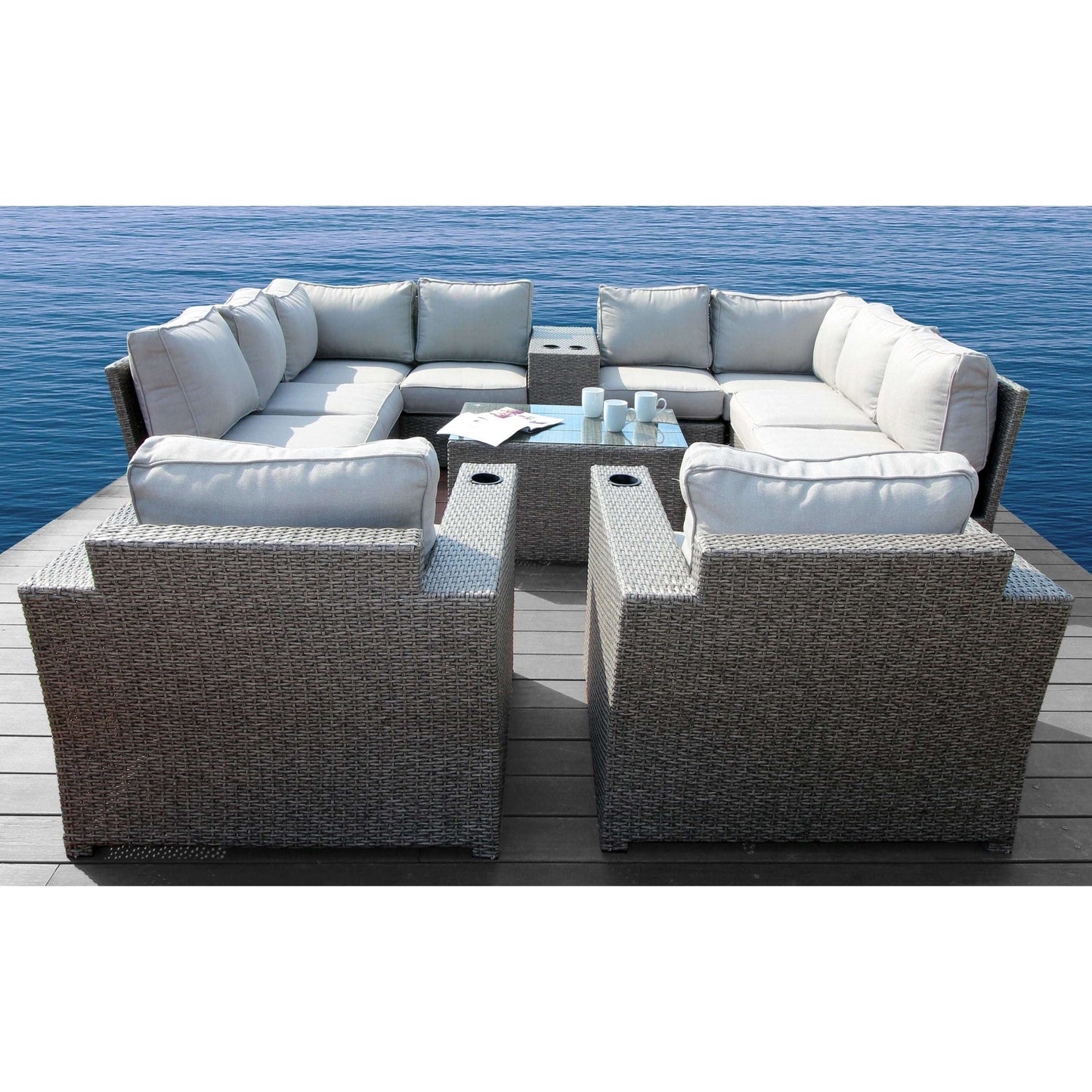 Living Source International Chelsea Grey Wicker e alluminio - Set da salotto componibile da conversazione da 12 pezzi