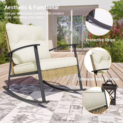 Livoosun set da bistrot a dondolo da 3 pezzi per patio, mobili da esterno per veranda, set di 2 sedie da patio con tavolino laterale per giardino