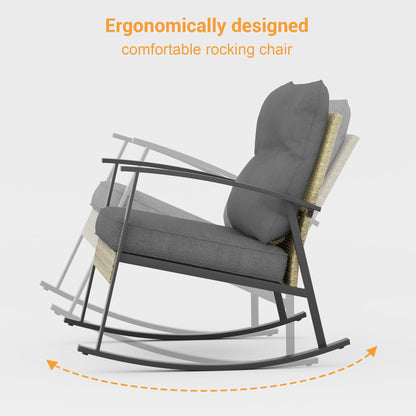 Livoosun set da bistrot a dondolo da 3 pezzi per patio, mobili da esterno per veranda, set di 2 sedie da patio con tavolino laterale per giardino