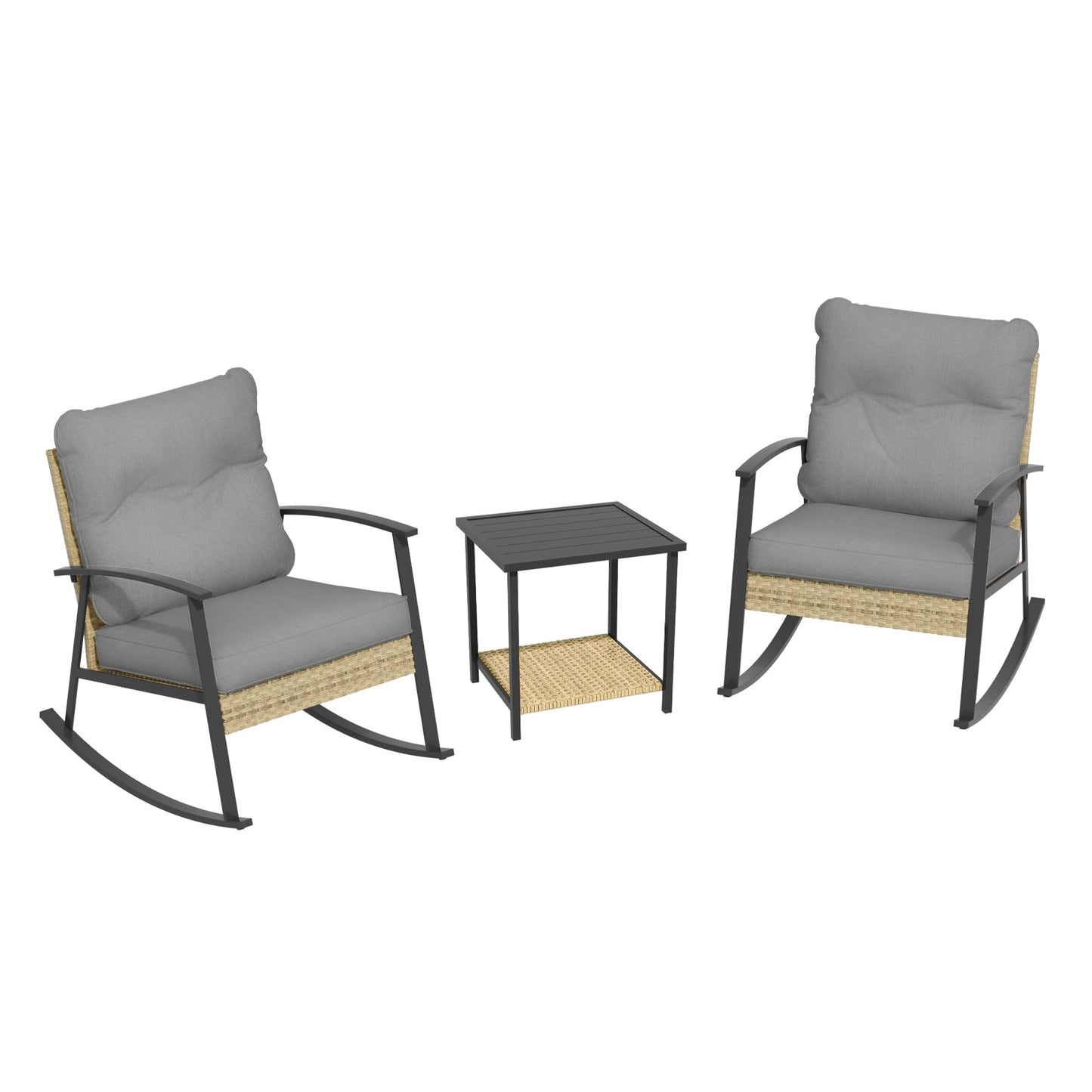 Livoosun set da bistrot a dondolo da 3 pezzi per patio, mobili da esterno per veranda, set di 2 sedie da patio con tavolino laterale per giardino