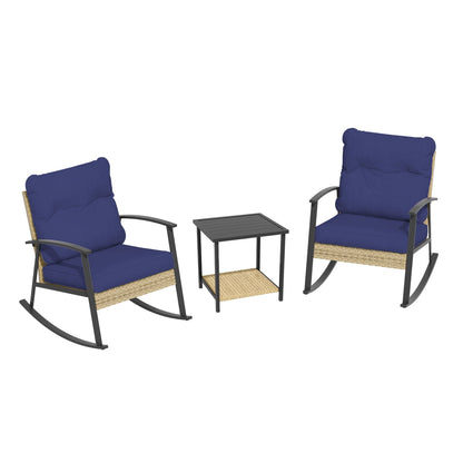 Livoosun set da bistrot a dondolo da 3 pezzi per patio, mobili da esterno per veranda, set di 2 sedie da patio con tavolino laterale per giardino