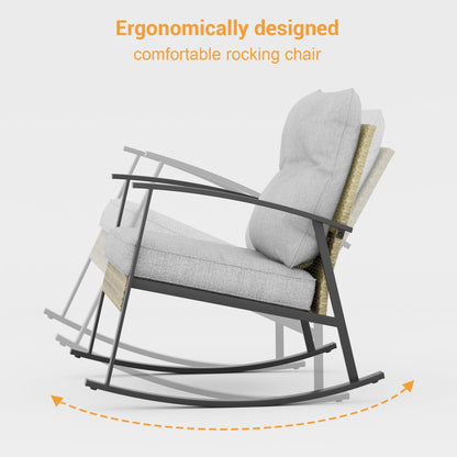 Livoosun set da bistrot a dondolo da 3 pezzi per patio, mobili da esterno per veranda, set di 2 sedie da patio con tavolino laterale per giardino