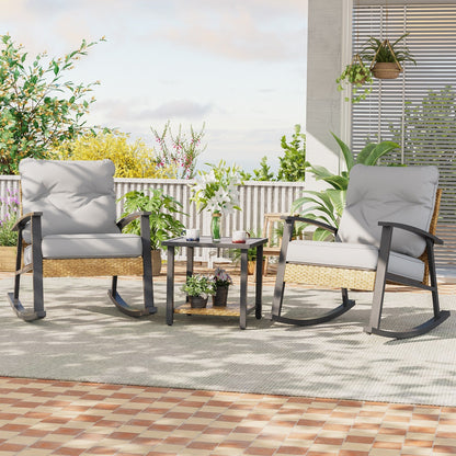 Livoosun set da bistrot a dondolo da 3 pezzi per patio, mobili da esterno per veranda, set di 2 sedie da patio con tavolino laterale per giardino