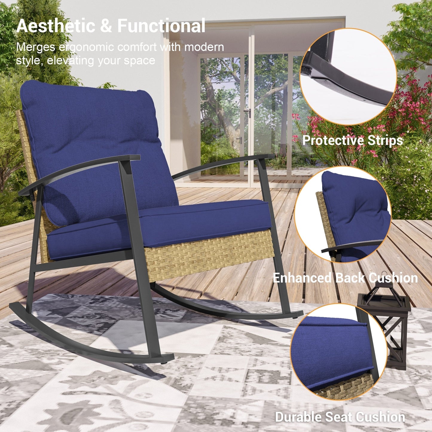 Livoosun set da bistrot a dondolo da 3 pezzi per patio, mobili da esterno per veranda, set di 2 sedie da patio con tavolino laterale per giardino