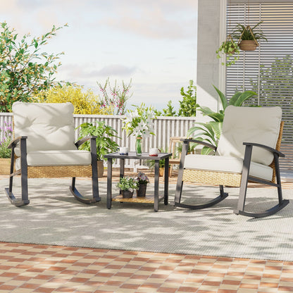 Livoosun set da bistrot a dondolo da 3 pezzi per patio, mobili da esterno per veranda, set di 2 sedie da patio con tavolino laterale per giardino