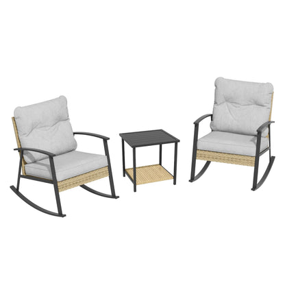 Livoosun set da bistrot a dondolo da 3 pezzi per patio, mobili da esterno per veranda, set di 2 sedie da patio con tavolino laterale per giardino